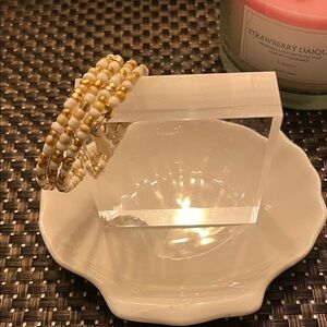 Hand Crafted Gold and White Beaded Bracelet